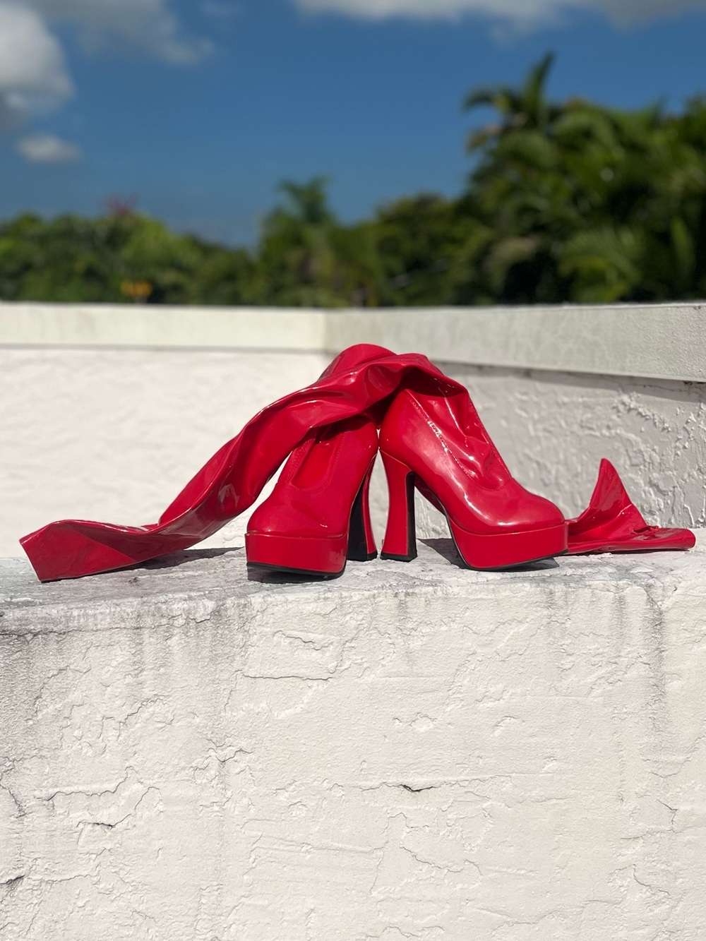 Red Patent Platform High Heel Boots